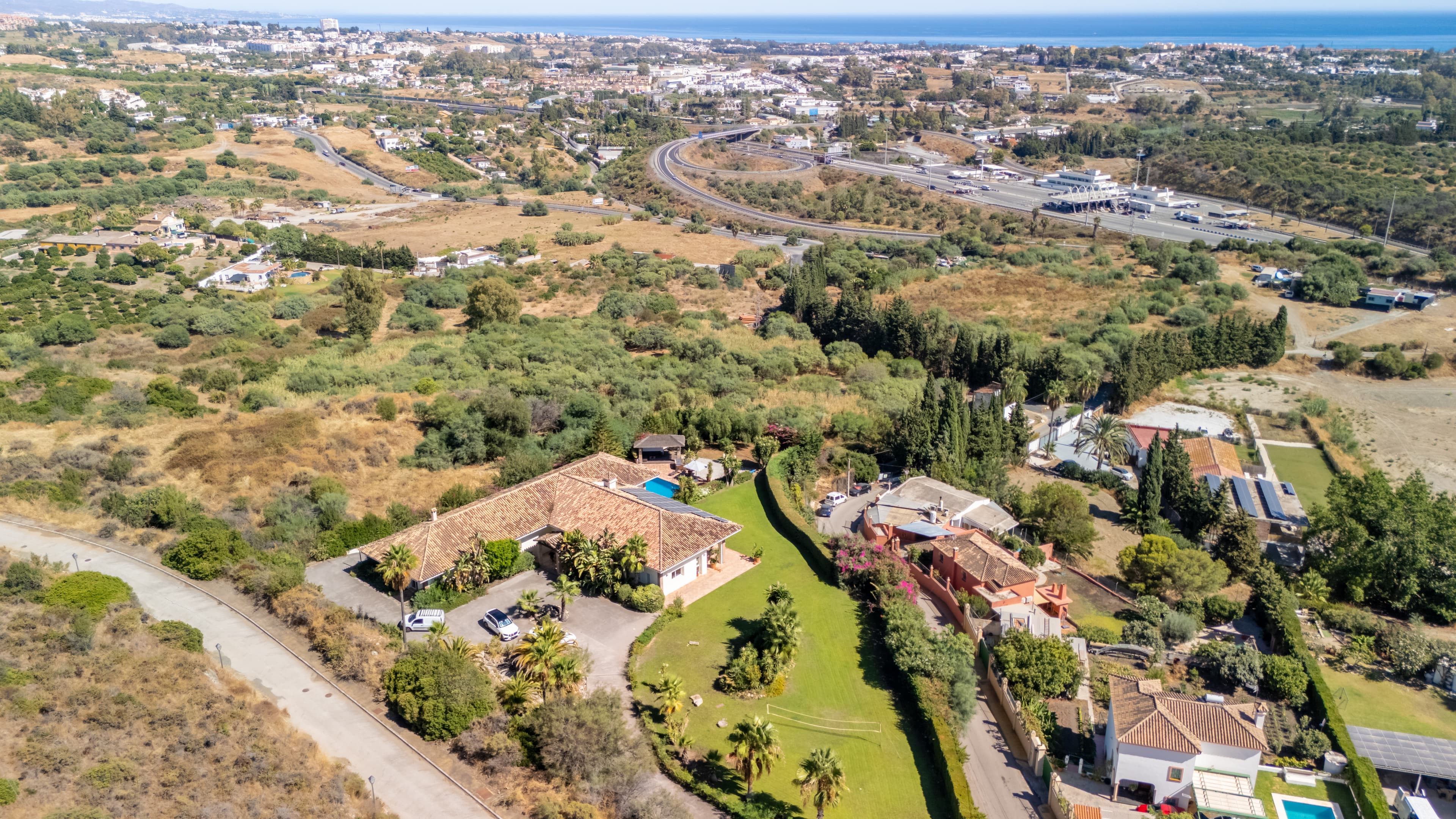 Aerial view of villa and pool