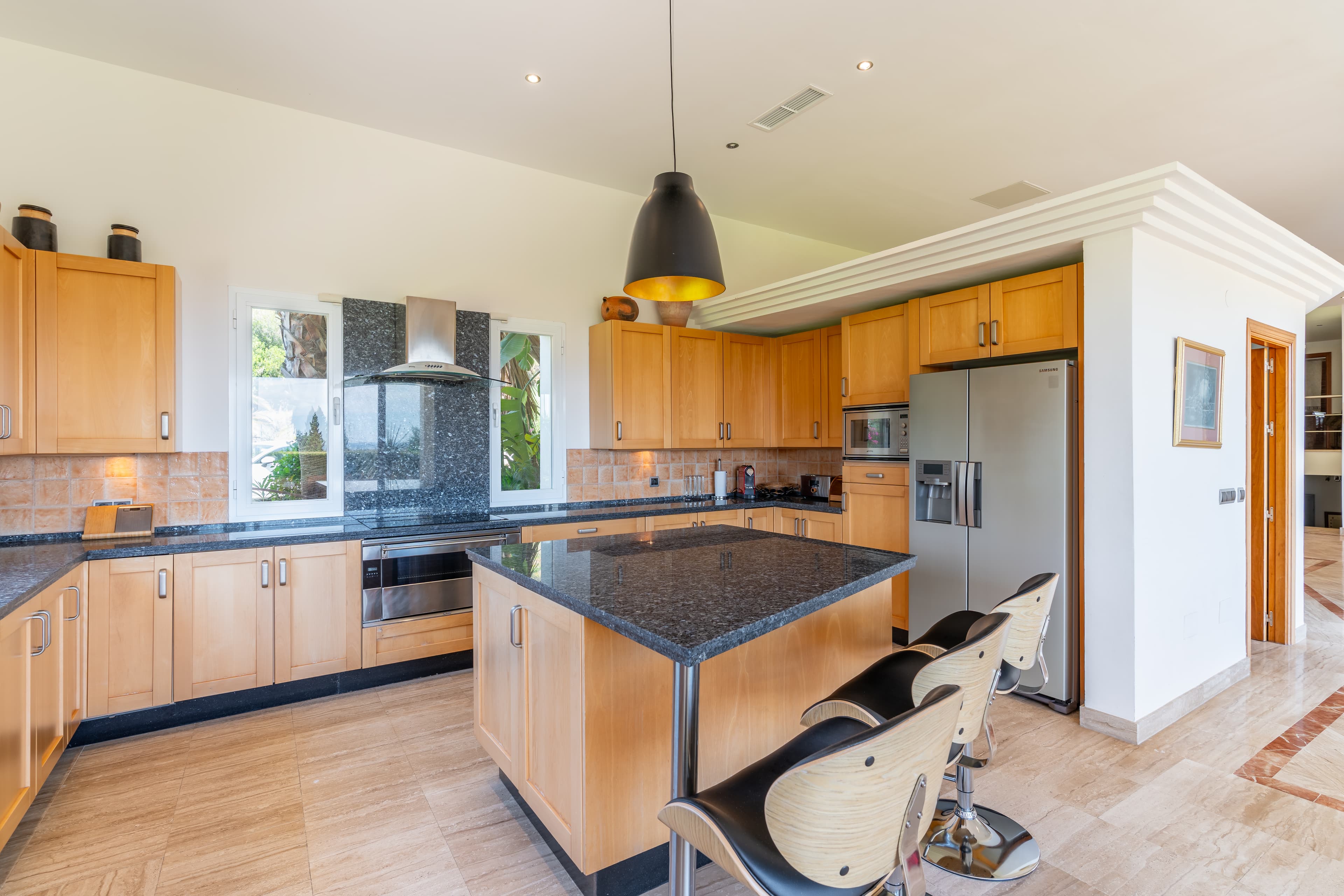 Villa exterior at dusk